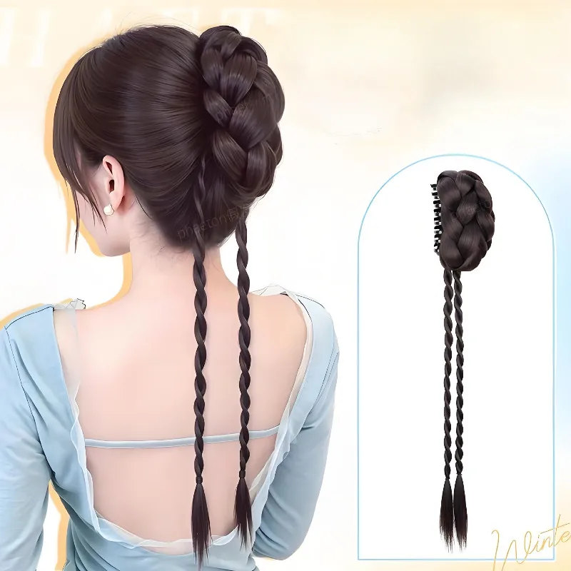 

1pc Synthetic Braid Wig Meatball Head Fake Hair Female Fried Dough Twists Braid Bud Head Grab Clip Fluffy Dished Hair Accessorie