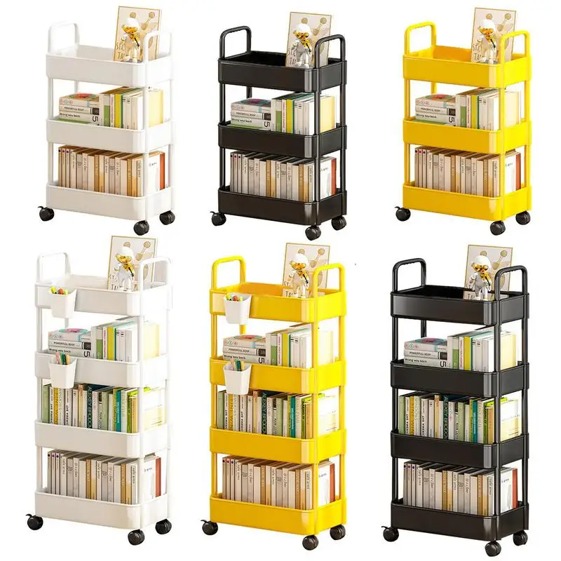 

Rolling Book Cart Book Cart Rolling Cart Organizer 3/4 Tier Rolling Shelf Storage Cart Movable Storage Organizer with Wheels