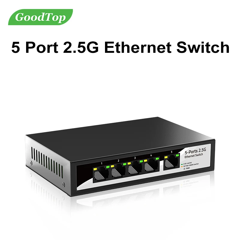 GoodTop 5 Port 2.5Gb Switch RJ45 Unmanaged Network Switch 2500M Auto MDI/MDIX Plug and Play Home Lab Setup Ethernet Switch