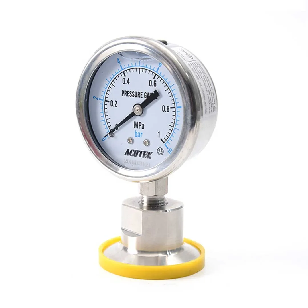 304 Stainless Steel Sanitary manometer Grade Clamp Chuck 50.5mm Diaphragm Pressure Gauge YTP-60BF Custom