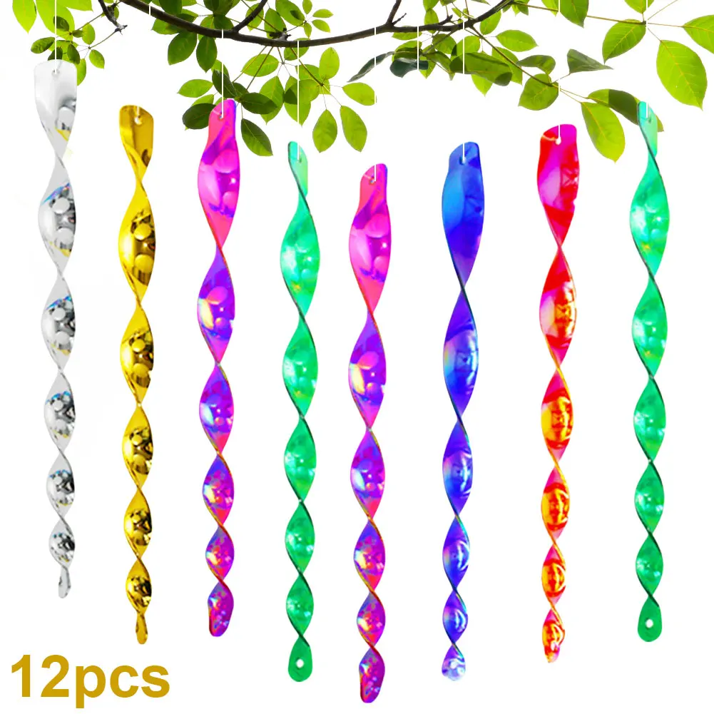

12Pcs Reflective Bird Repeller Waterproof 30CM Wind Rotating Rod Wear Resist Bird Deterrent Rod for Home Yard Patio Decoration