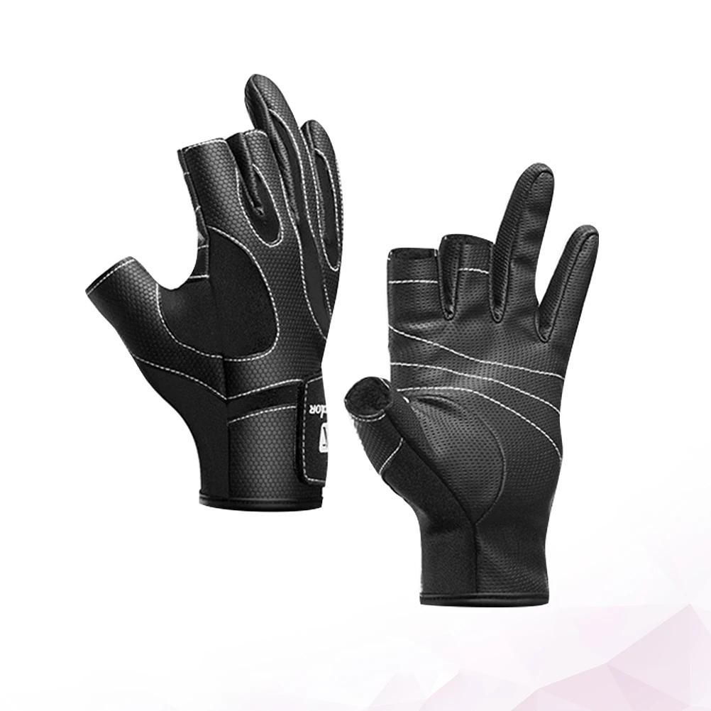 

1 Pair Outdoor Exposed Three-finger Fishing Gloves Anti-slip Cycling Gloves Fishing Tool (Black, Size L)