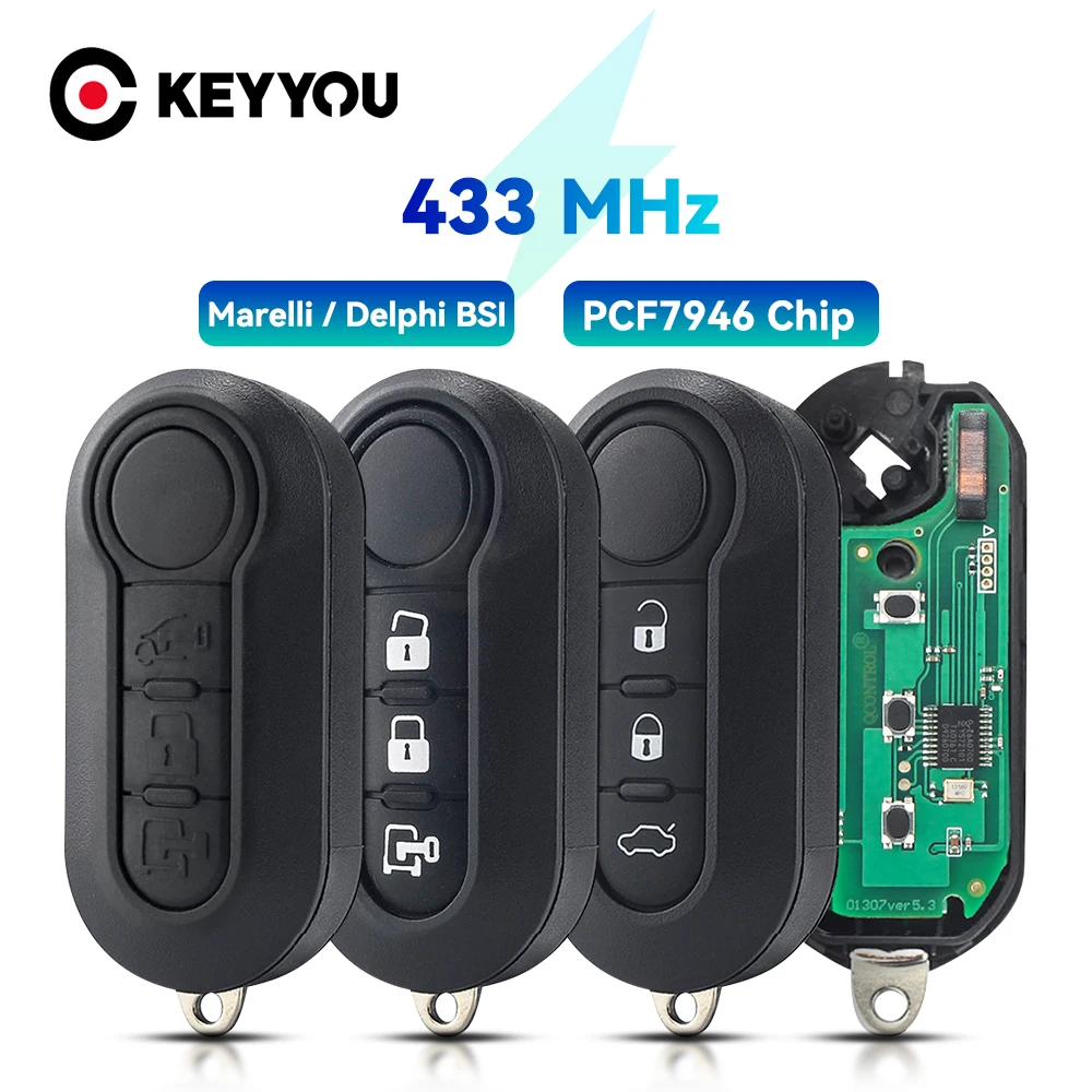 KEYYOU Delphi & Marelli Car Remote Key For Fiat MPV Bravo Ducato 500 Doblo Qubo Grande Punto 433Mhz ID46 PCF7946 Chip