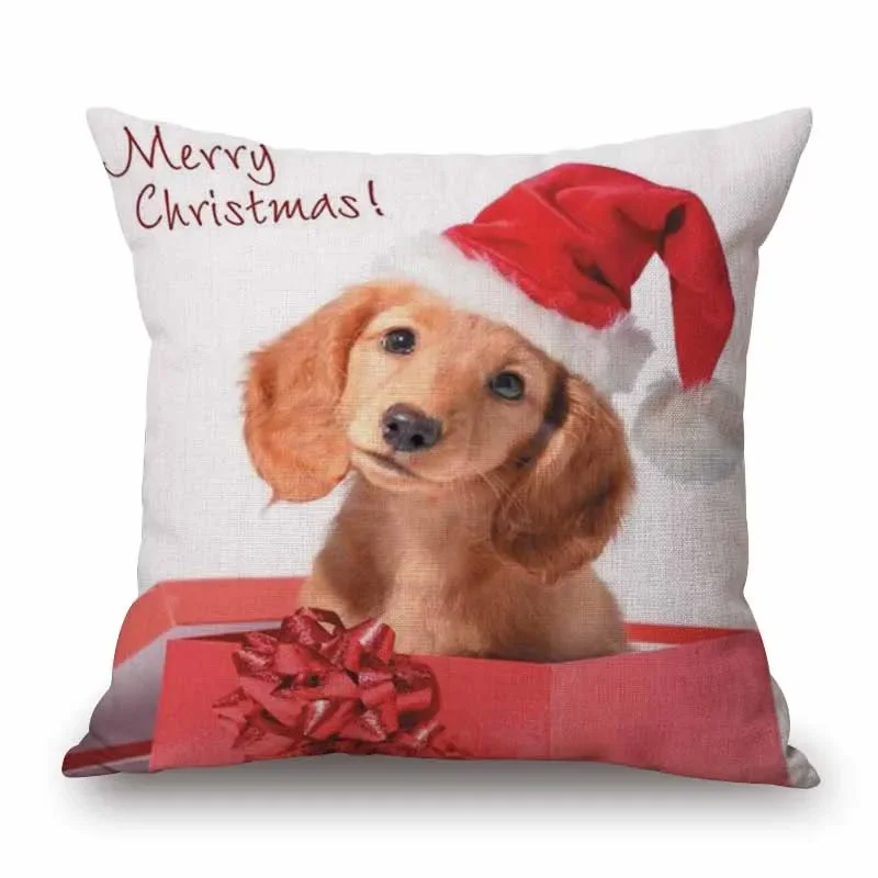 Dachshund Cushion Covers Merry Christmas Festival Sausage Dog Snow Pillowcase Decorative Pillows For Sofa