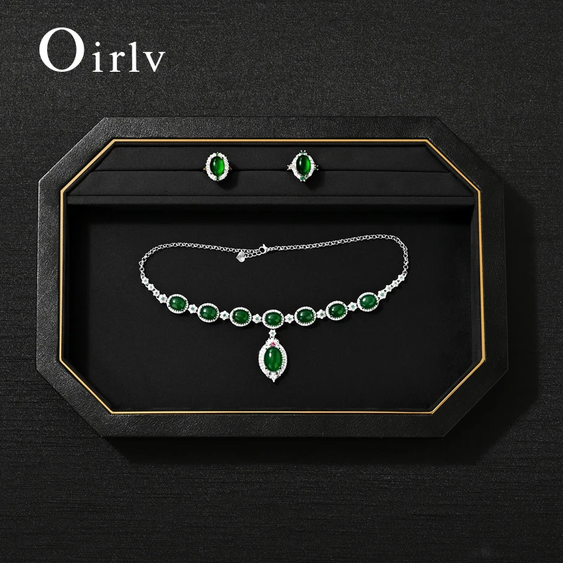 

Oirlv Black Leather Jewelry Display Tray With Gold Accents Octagonal Design for Necklaces Earrings Soft Lining Elegant Structure