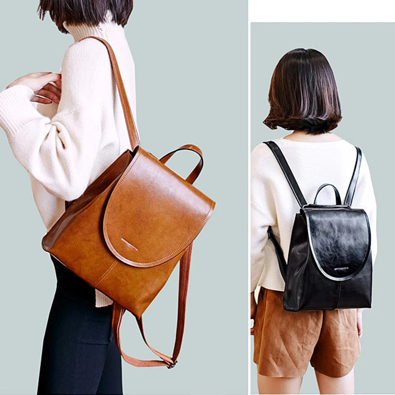 High Quality Genuine Leather Women Rucksack Knapsack Cross Body Shoulder Messenger Bags Fashion Simple Female Back Day Pack