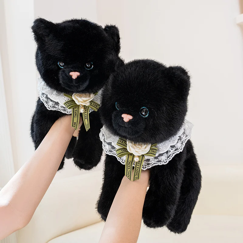 33/45/60 センチメートルソフトかわいい黒猫ぬいぐるみ枕よだれかけ座っている黒猫ぬいぐるみ家の装飾なだめるギフト子供のための