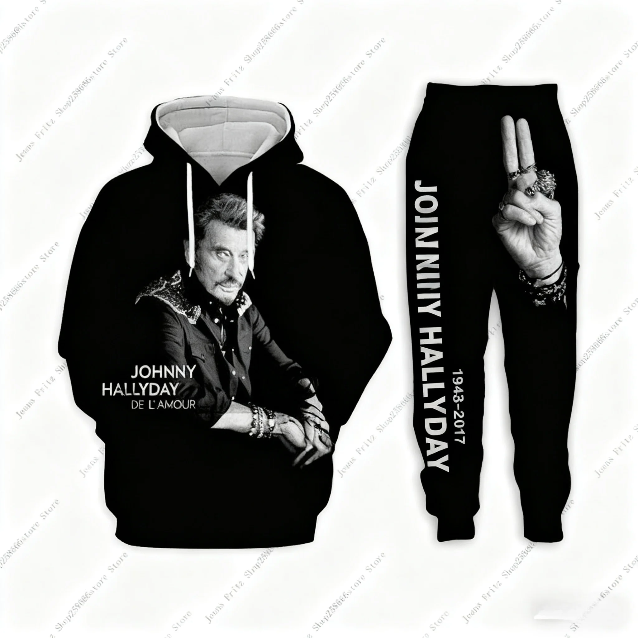 Popular Johnny Hallyday 3d Print Hoodie Pants Suit Casual Sweashirt Pullover Men Tracksuit Set Fashion Men Clothing 2Pcs Suits﻿﻿