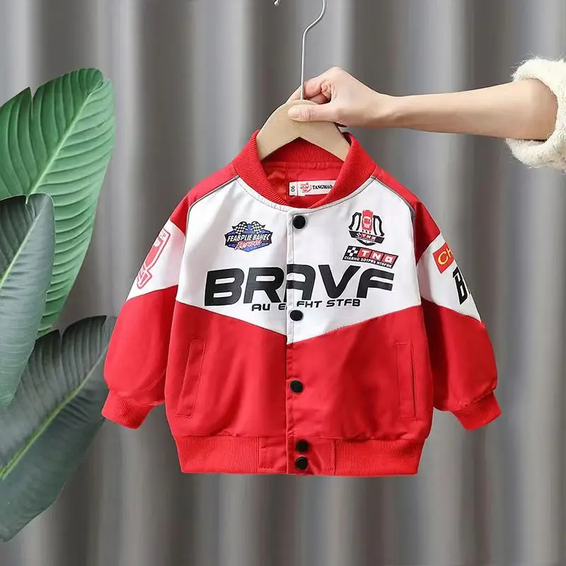 Boys Jacket 2024 Spring and Autumn New Fashion Baseball Jersey Boys' Cool and Handsome Coat Children's Motorcycle Coat 2-9Y