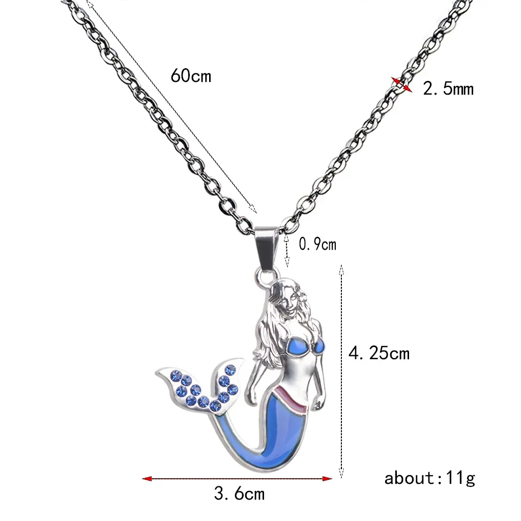 Fashion Crystal Mermaid Temperature Changing Color Mood Necklace Vintage Halloween  Stainless Steel Jewelry Necklaces for Women