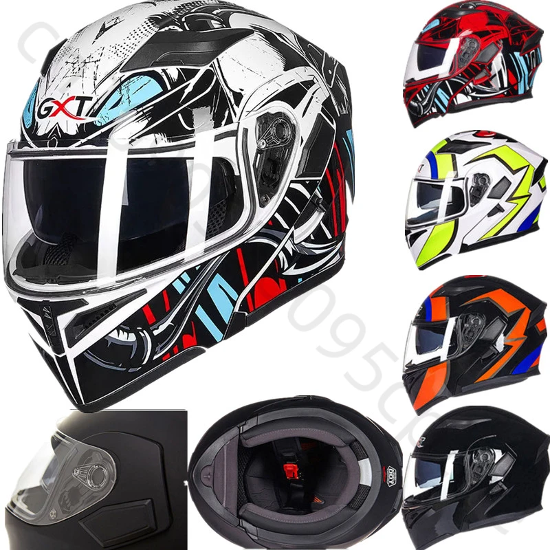 GXT Flip Up Helmet Motorcycle Helmet Motos Casco Capacete Modular Helmets with Inner Sun Visor Safety Double Lens Racing Helmets