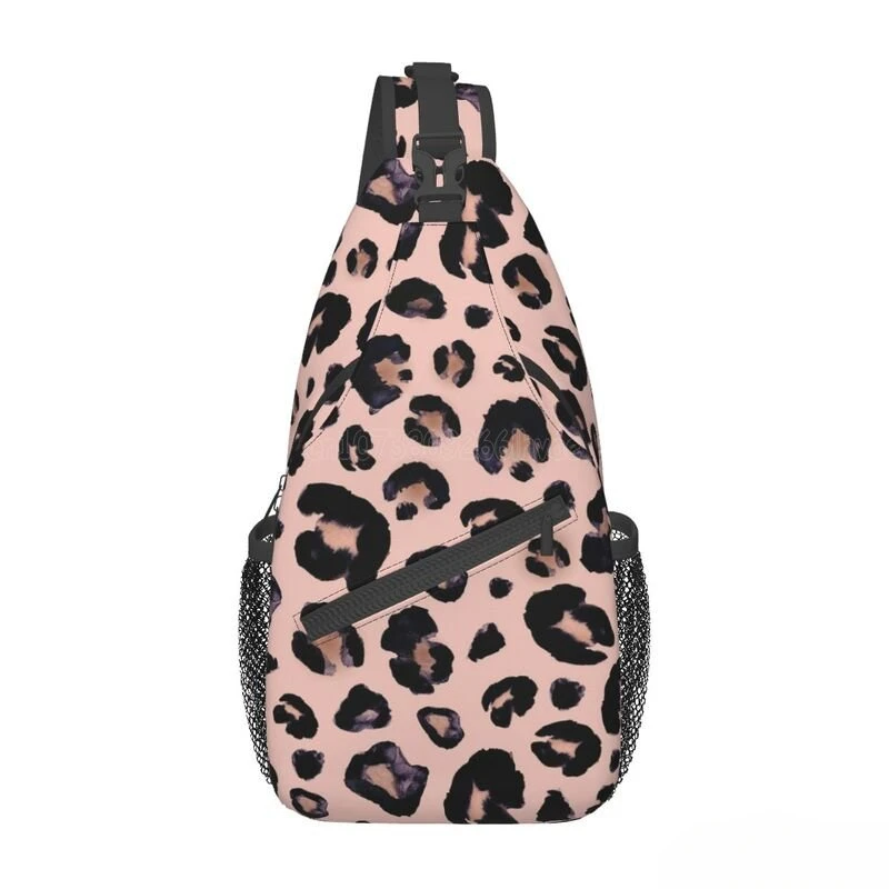 Leopard Print Cheetah Pink Sling Bag Unisex Crossbody Backpack Travel Shoulder Bag Waterproof Daypack for Beach Camping Hiking