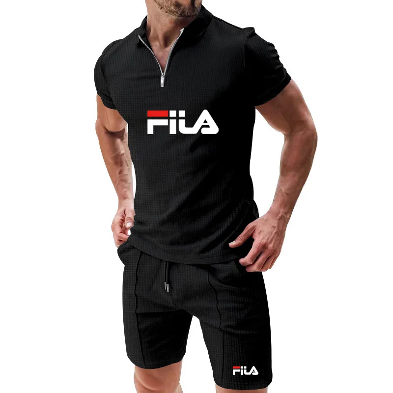 

Men's Summer Fashionable Comfortable Sports Zipper Polo Shirt And Shorts Outdoor Casual Two-Piece Set Short-Sleeved