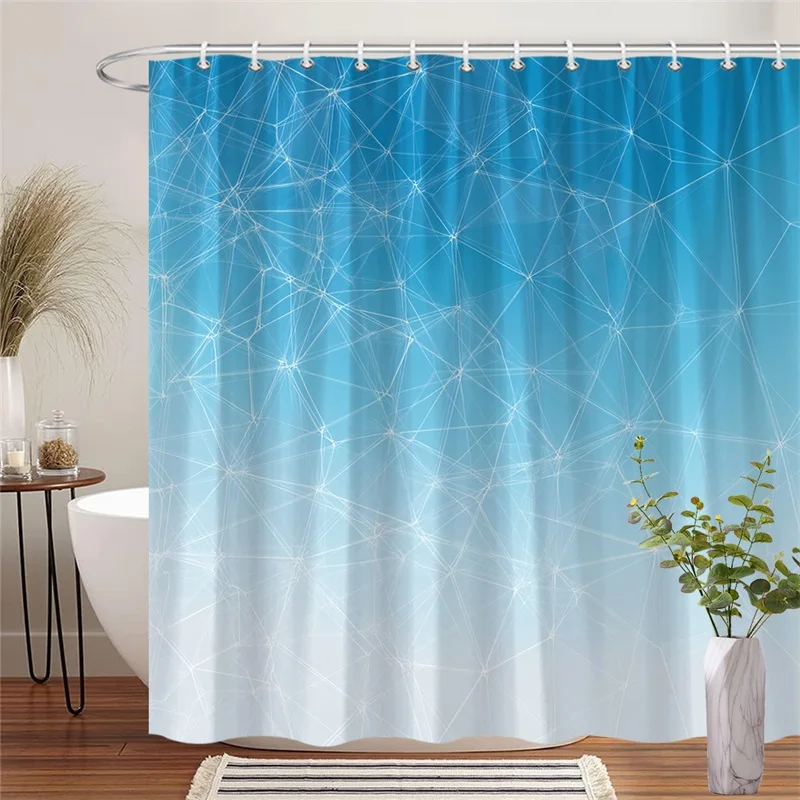 

Modern Blue Geometric Pattern Waterproof Shower Curtain Liner Aqua Gradient Design for Bathroom Decor Home Use Bath Curtain