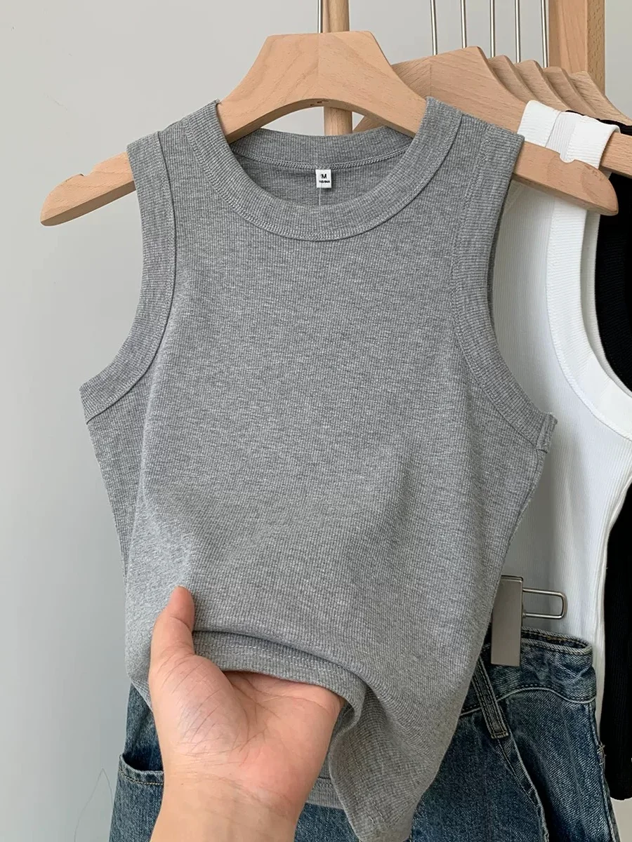 Women's round Neck Strap Vest 95 Cotton Sleeveless Base Layer Shirt Summer Spring plus Size Slim Fit Inner And Outer Wear