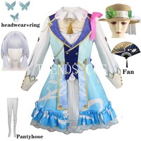 Kamisato Ayaka New Skin Cosplay Costume Ayaka New Outfits Springbloom Missive Dress Hat Fan Euro Size Ayaka Dress