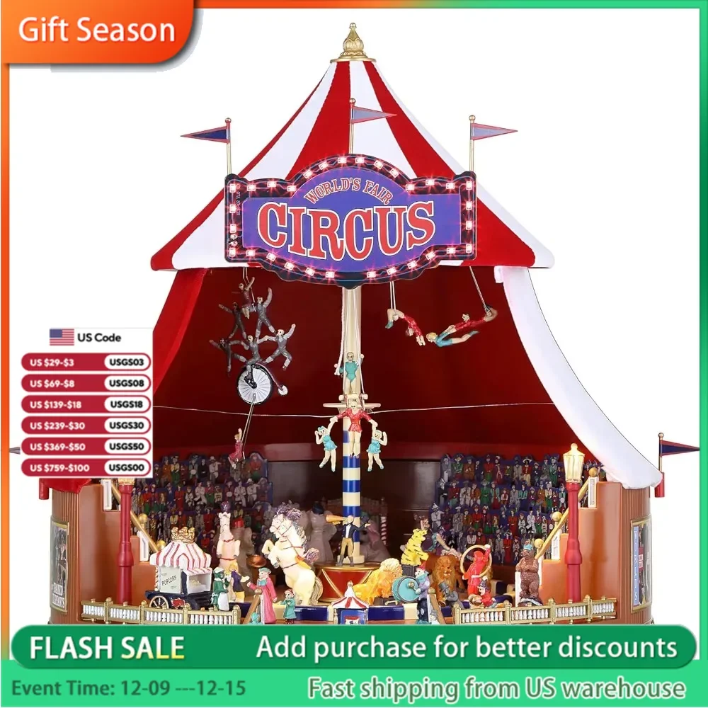 Christmas Gift  Animated Circus Musical Boxes ,Plays 30 selections & 15 Christmas carols,A/C adapter included Music Boxes.