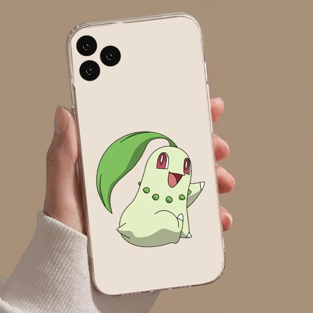 MINISO P-Pokemon Chikorita Phone Case For Samsung Galaxy S22 S23 S30 Note Plus 20 10 Lite FE ULTRA Transparent Cover