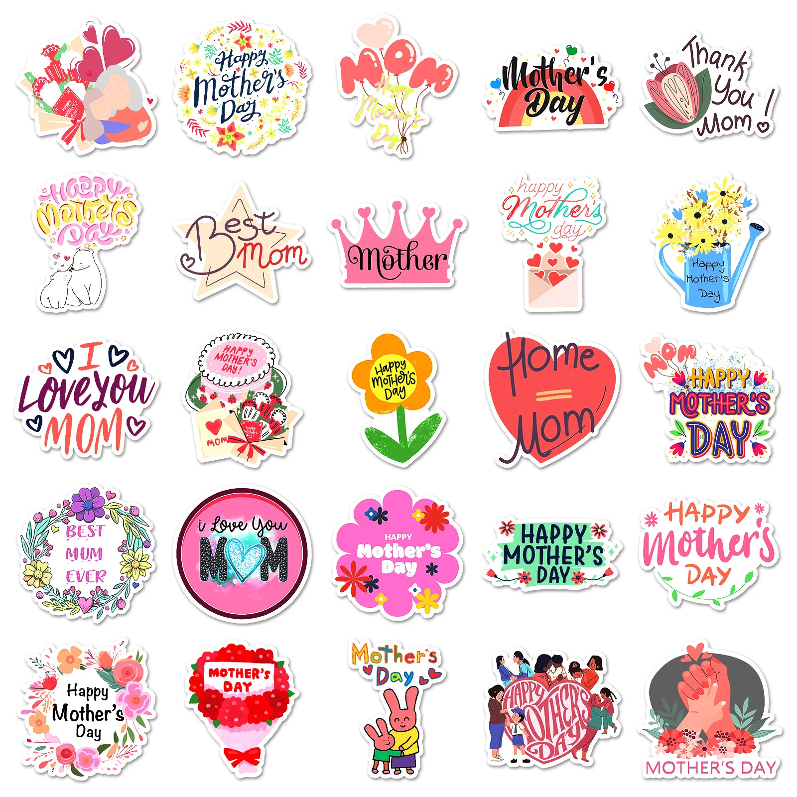 50 Stück Muttertags-Aufkleber Englische Muttertags-Festival-Dekorationen für Handbücher, Schreibwaren, Notizbücher, Wasserfeste Aufkleber Kinderspielzeug