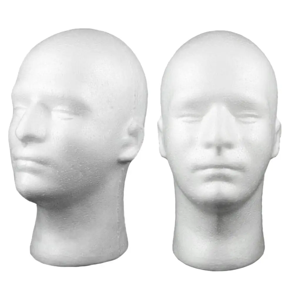 2x White Salon Male Head Model for Glasses Headwear Jewelry