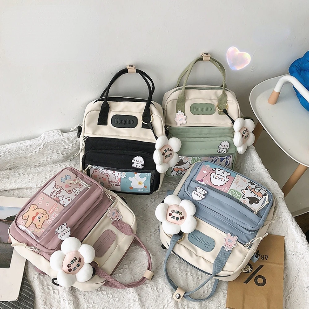 Kawaii Japanese High School Girls JK Handbags Transparent Book Bag Nylon Women Shoulder Crossbody Bags Small Students Backpacks