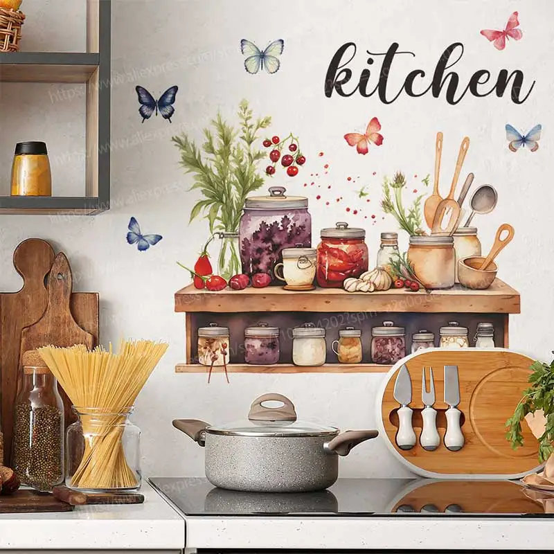 Creative Self-Adhesive Kitchen Wall Stickers Glass Bottle Beautification Decorative Kitchenware for Home Decor AA270