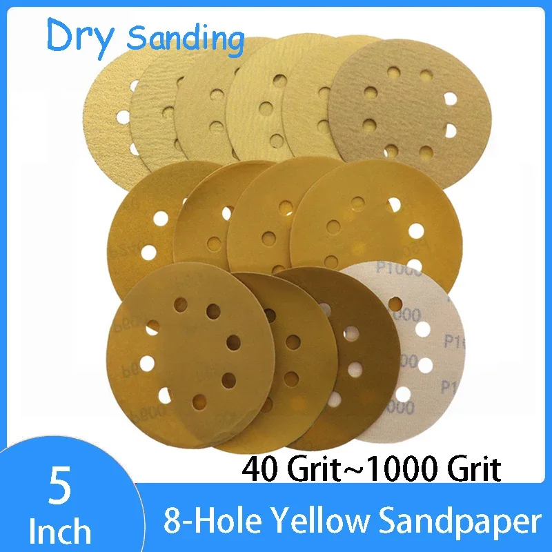

5 Pcs 5 Inch 125MM 8 Holes Aluminium Oxide 60 to 1000 Grits Hook Loop Sandpaper Sanding Disc for Metal & Automotive Wood