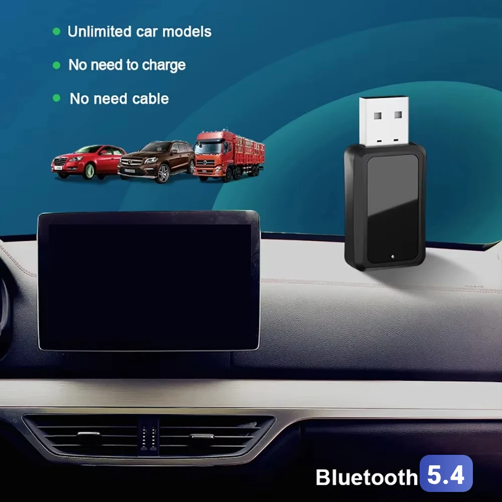 Bluetooth 5.4 Transmitter Receiver USB Wireless Audio Adapter With MIC Hands-Free Call Music For Car FM Radio USB Power Car Kit