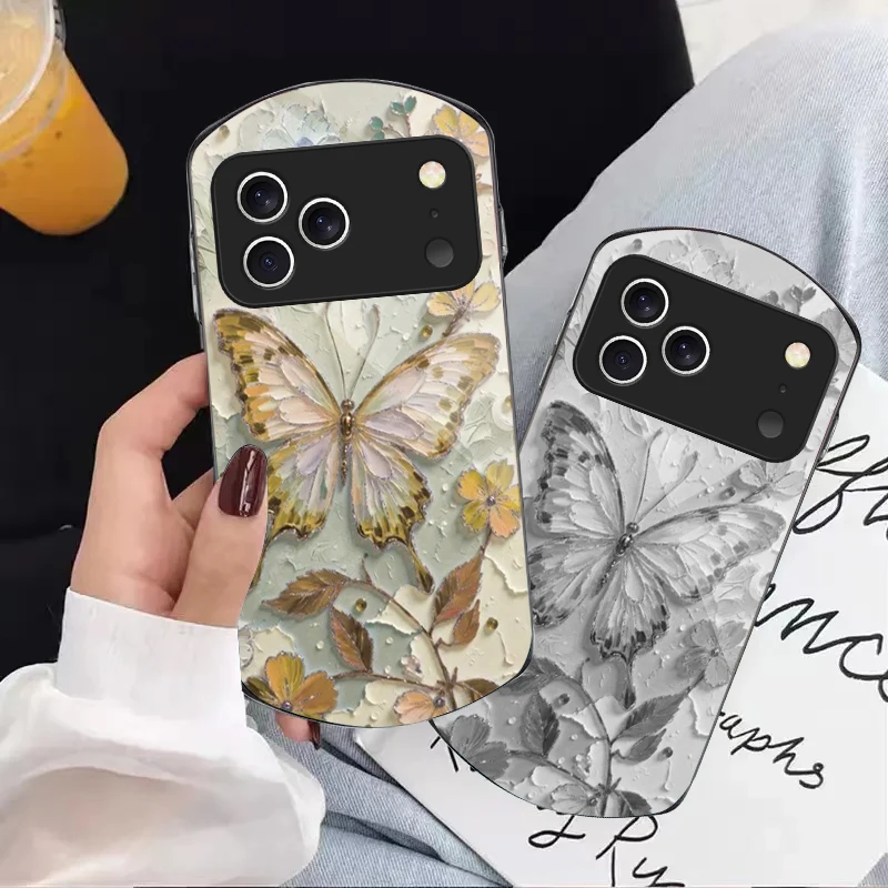 

Elegant pink butterfly For iPhone 17 Air 16 15 14 Pro 13 Plus 12 mini 11 Pro Max XR X 7 8 Elliptical Tempered Glass Phone Case