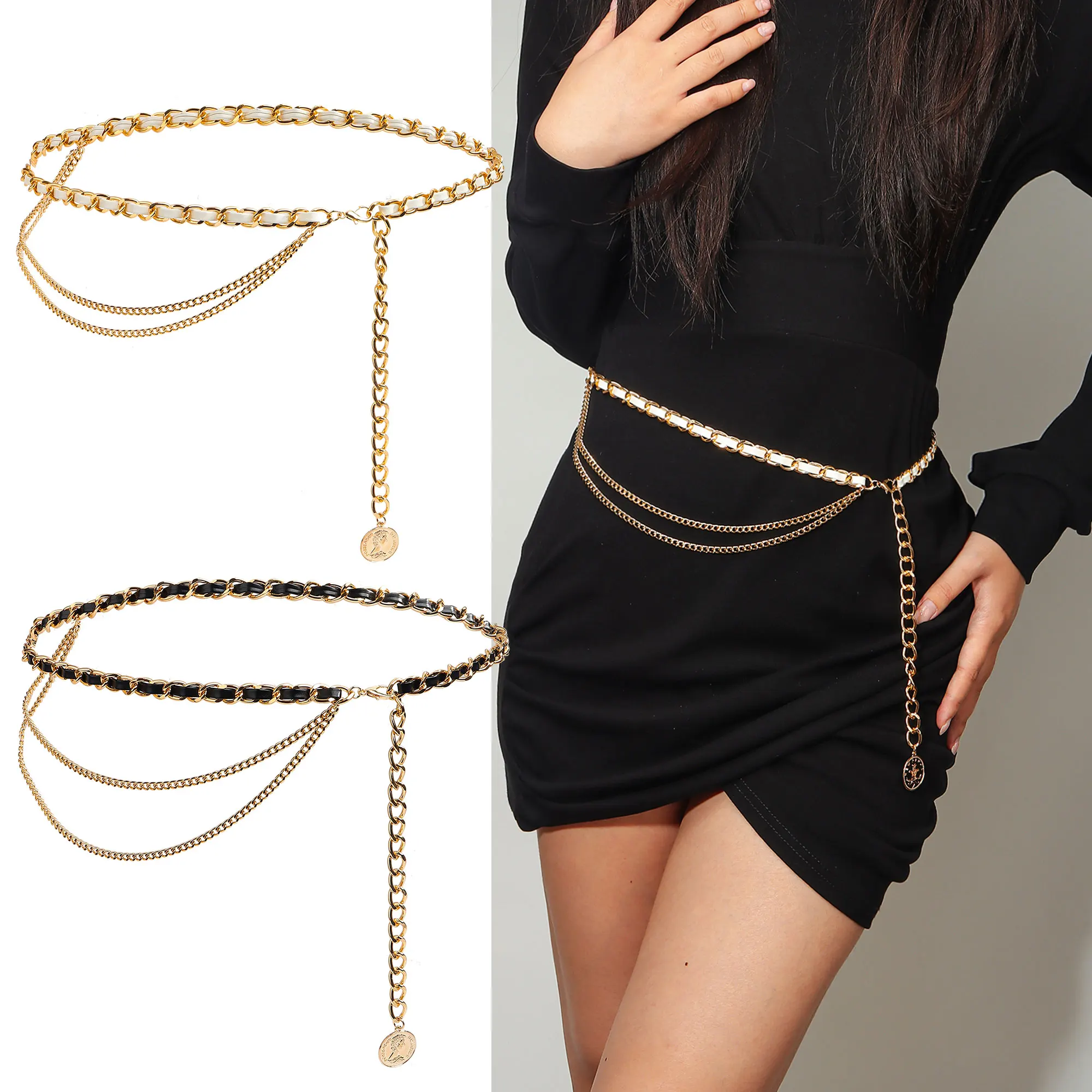 1pc Fashion Multi-Layer Metal Waist Chain for Women Versatile Dress Belt Accessory