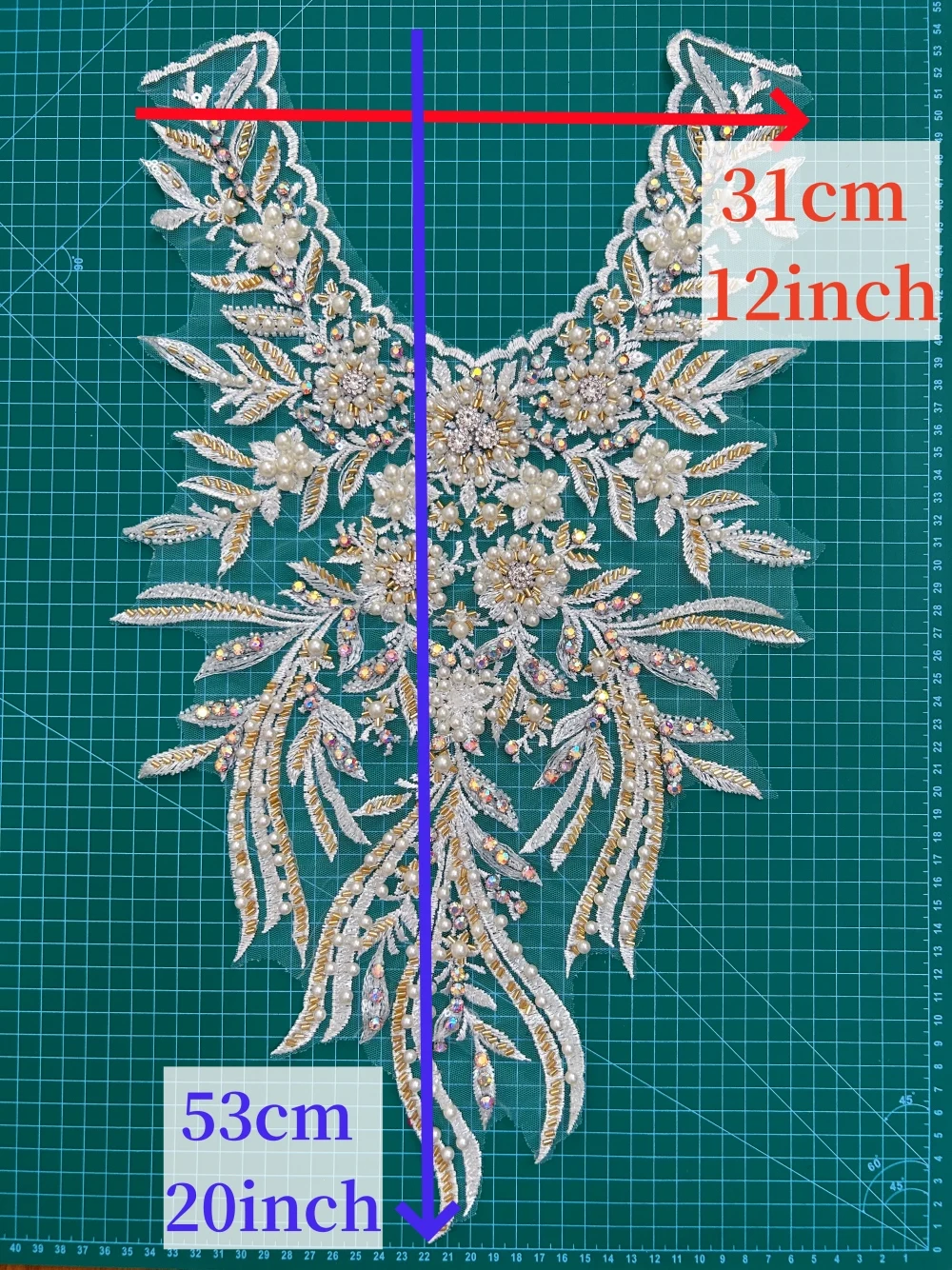 3D white Lace Sewing Prom Gown Clothes Beads Rhinestones Crystals Patches Appliques For Wedding Dress Costumes Party Ornaments