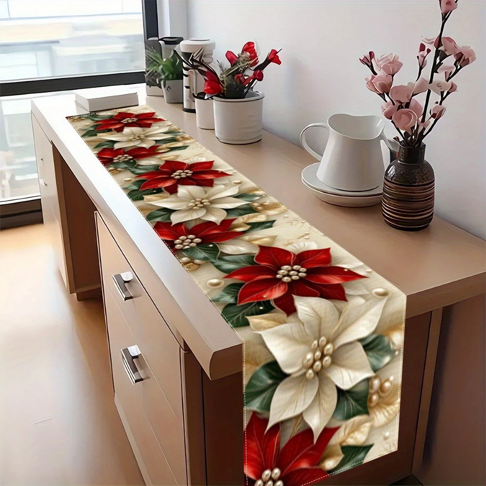 VIKAMA Ground & Band Table Runner, Washable Non-Slip Table Runner for Dining Room Kitchen Holiday