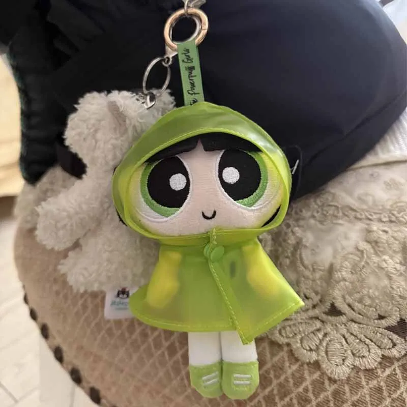 The Powerpuff Girls لطيف الكرتون أنيمي الطرفية الإبداعية موضة معطف واق من المطر فستان لطيف أفخم دمية على ظهره قلادة لعبة هدية