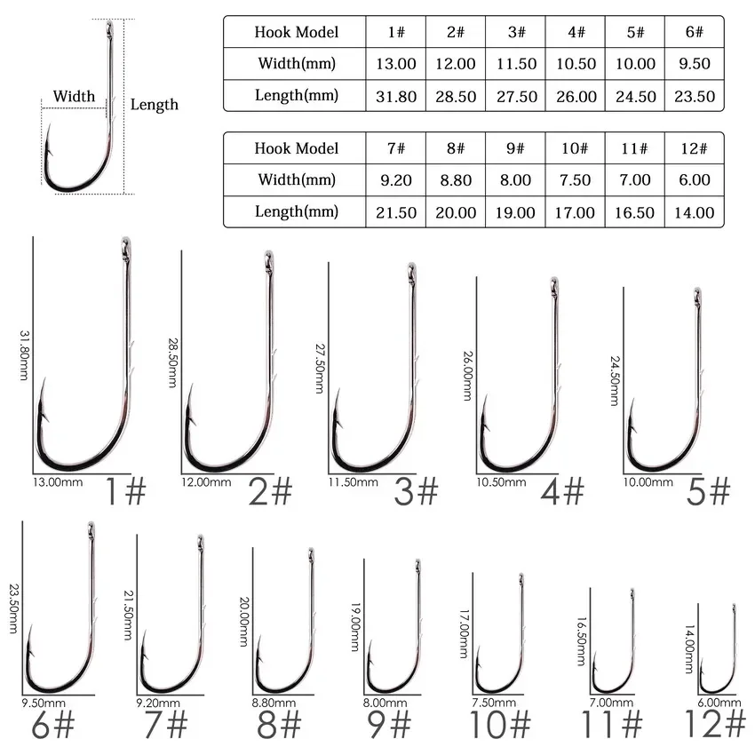 50pcs/lot Long Shank Fishing Hook 1#-12# High Carbon Steel Sharp Barbed Offset Narrow Bait Hook