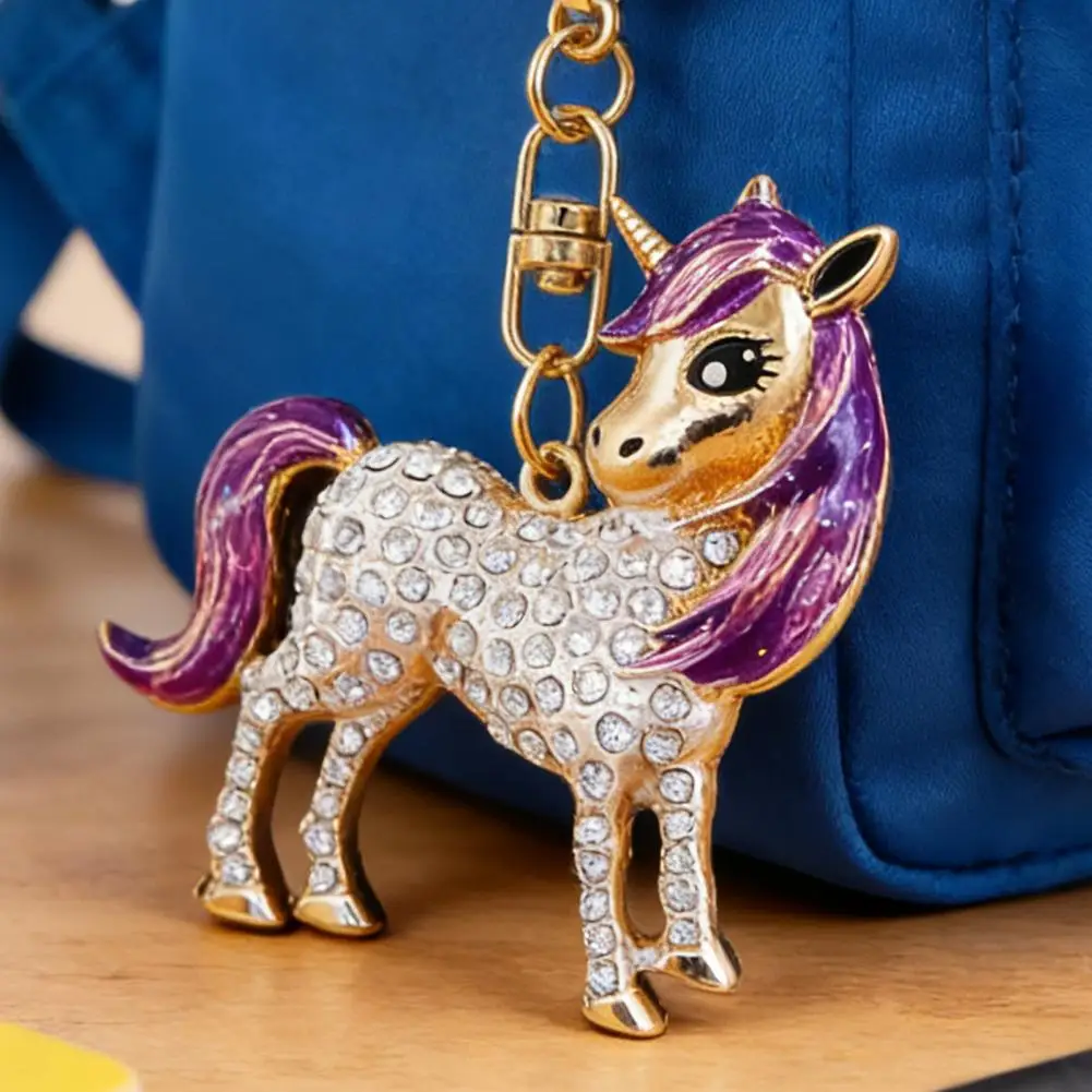 Horse Keychain Colorful Sparkling Rhinestones Horse Charm Key Chain Bags Backpacks Cars Good Luck Mascot Accessory