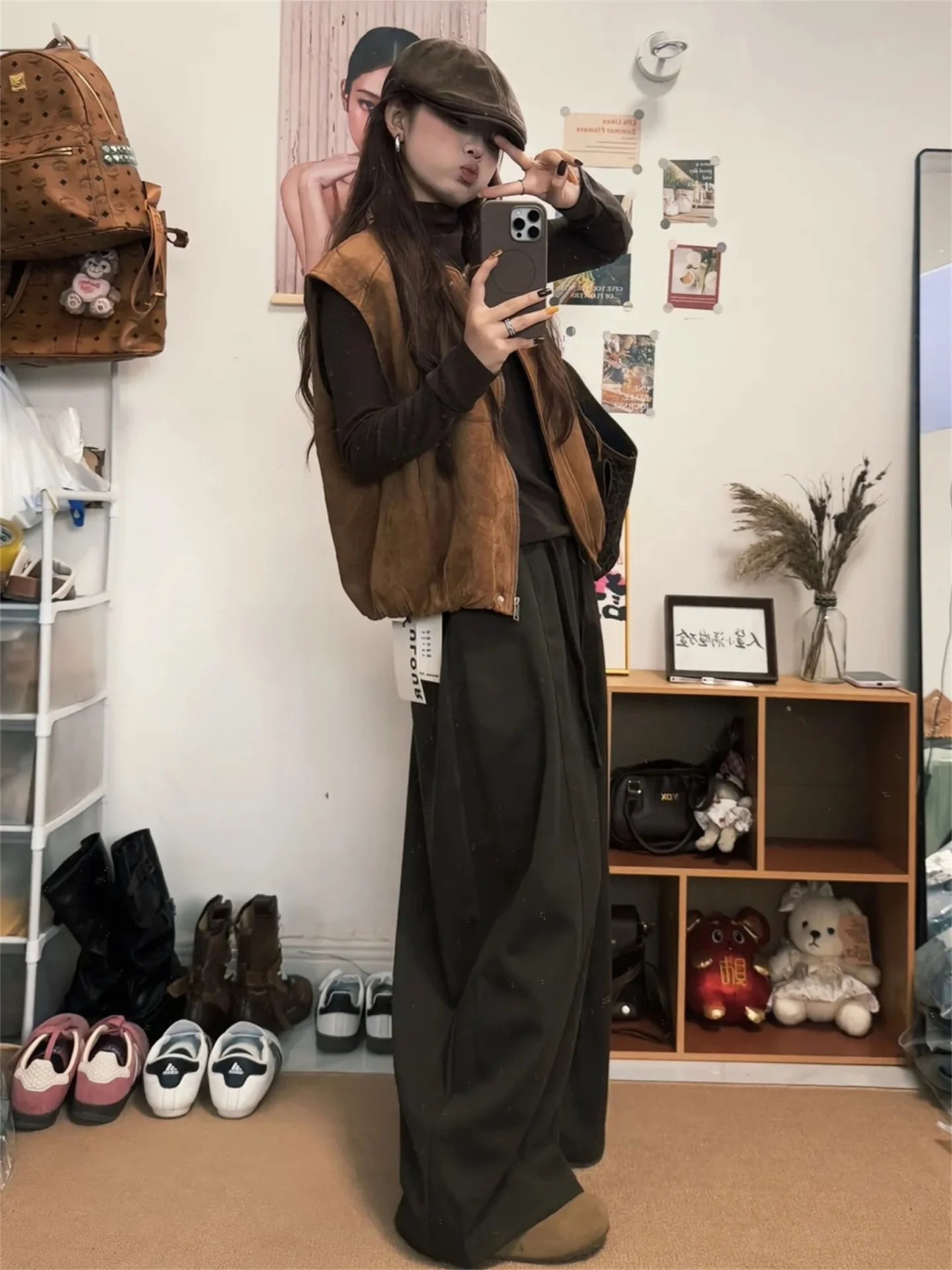 

Retro Brown Suede Layering Vest Women's plus Size Slim round Ne Casual Jaet Vest Commute Sle Regular Length Single Button