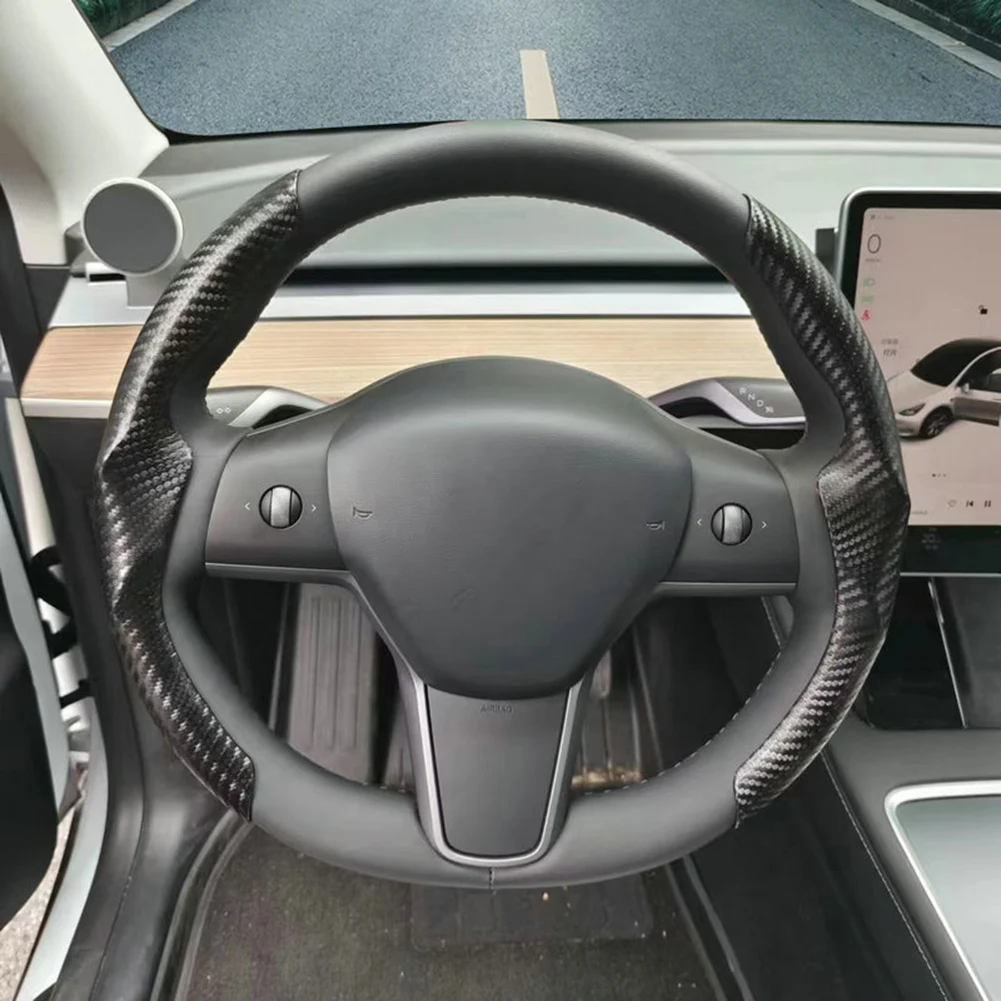 Transform Your For Tesla Interior with this Premium Carbon Fiber Steering Wheel Cover Perfect Fit for Model 3 & Model Y