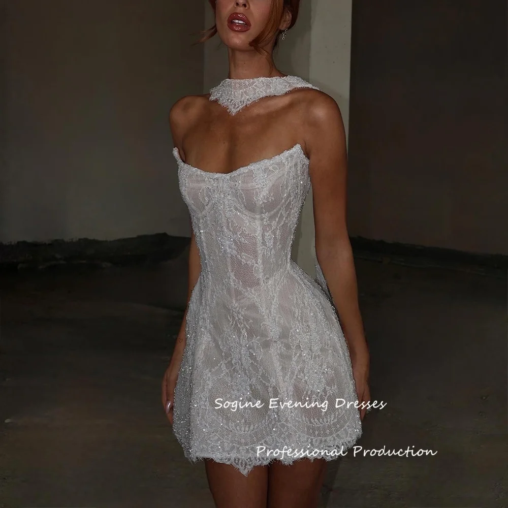 

Short Lace Wedding Dresses For Women 2025 Strapless Sequins Bridal Gowns With Scarf Corset Evening Dress Corset Party Dress
