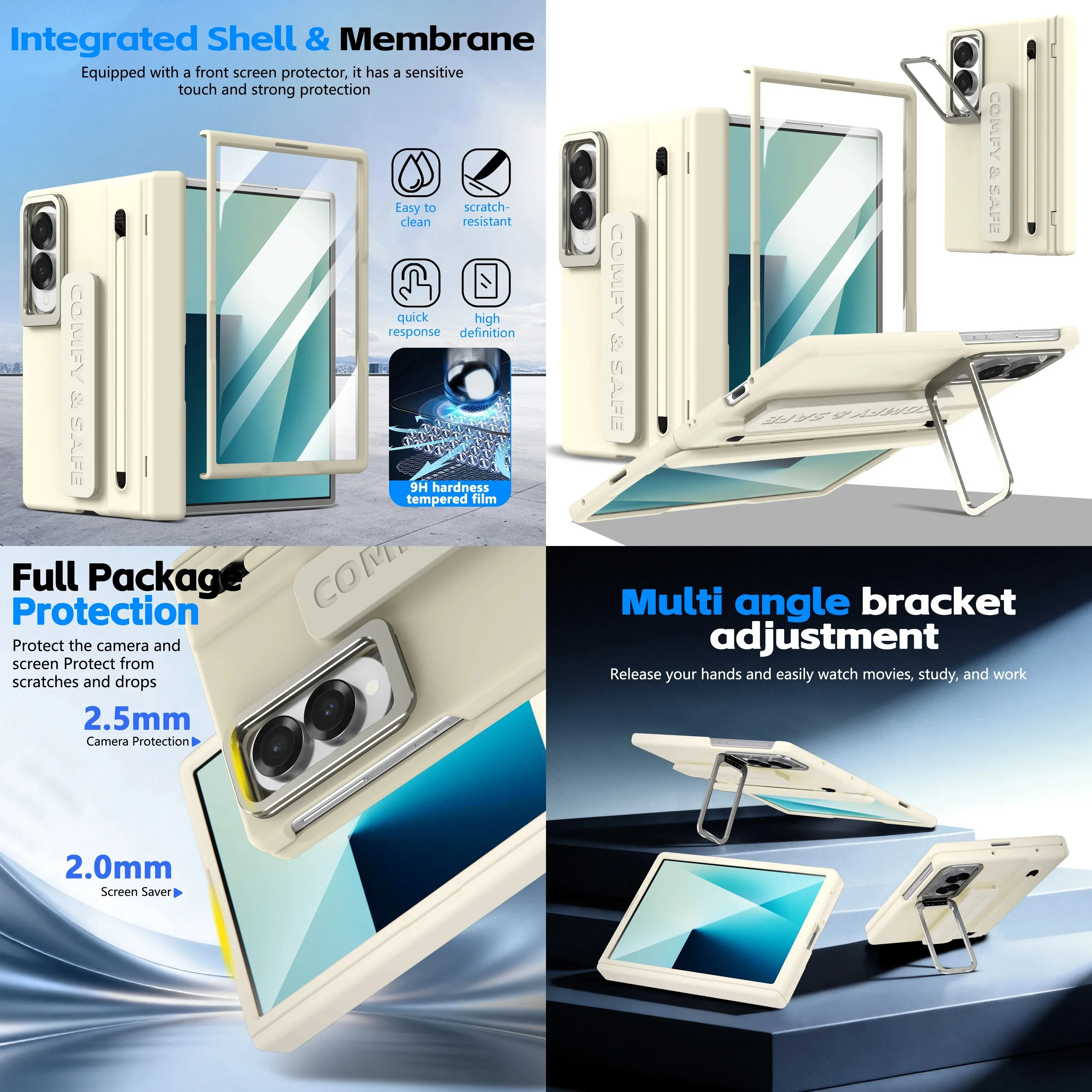 Pen Slot with stylus Case For Samsung Z Fold 8 Ultra 4 5 6 7 Aluminum Lens Frame Bracket Silicone Strap With Screen Protector