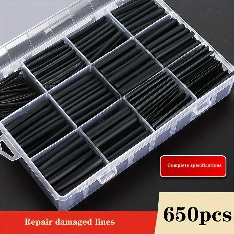Black Heat Shrink Tube Kit Thermoresistant Tubing Shrink Wire Wrapping Electrical Connection Cable Insulation Sleeves Protecter