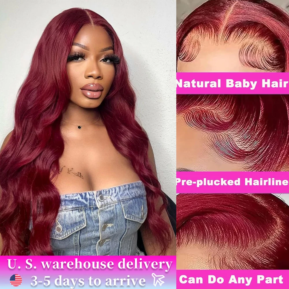 99j Burgundy 13X6 HD Lace Front Wigs Human Hair Burgundy Body Wave Lace Front Wigs Human Hair Pre Plucked Colored Human Hair