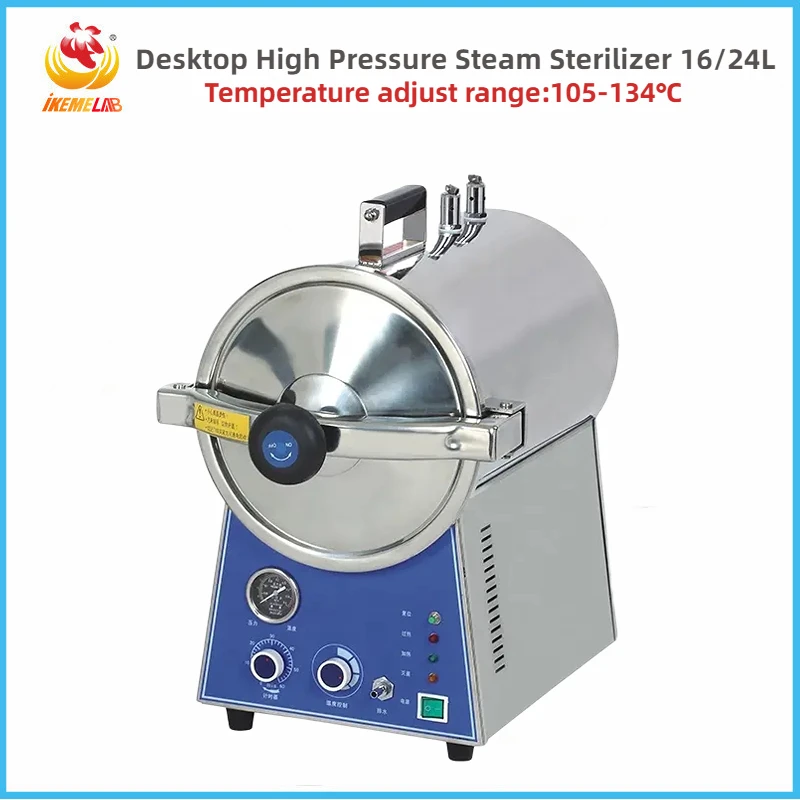 IKEME Official Store Desktop High Pressure Steam Sterilizer 16/24L Stainless Steel Portable Dental Autoclave Machine TM-T16J