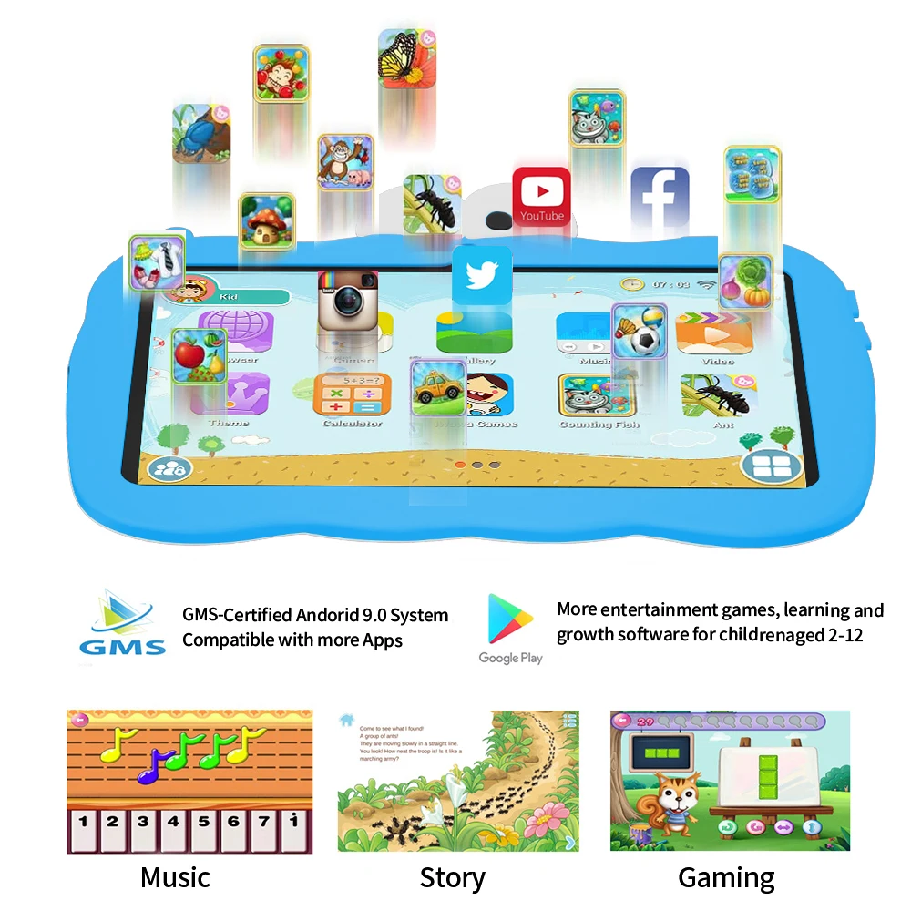 Children\'s Learning Tablet, 7-inch, Android 12, HD Dual Camera, Early Childhood Educational Toys, Children\'s Gifts, 5G WiFi.