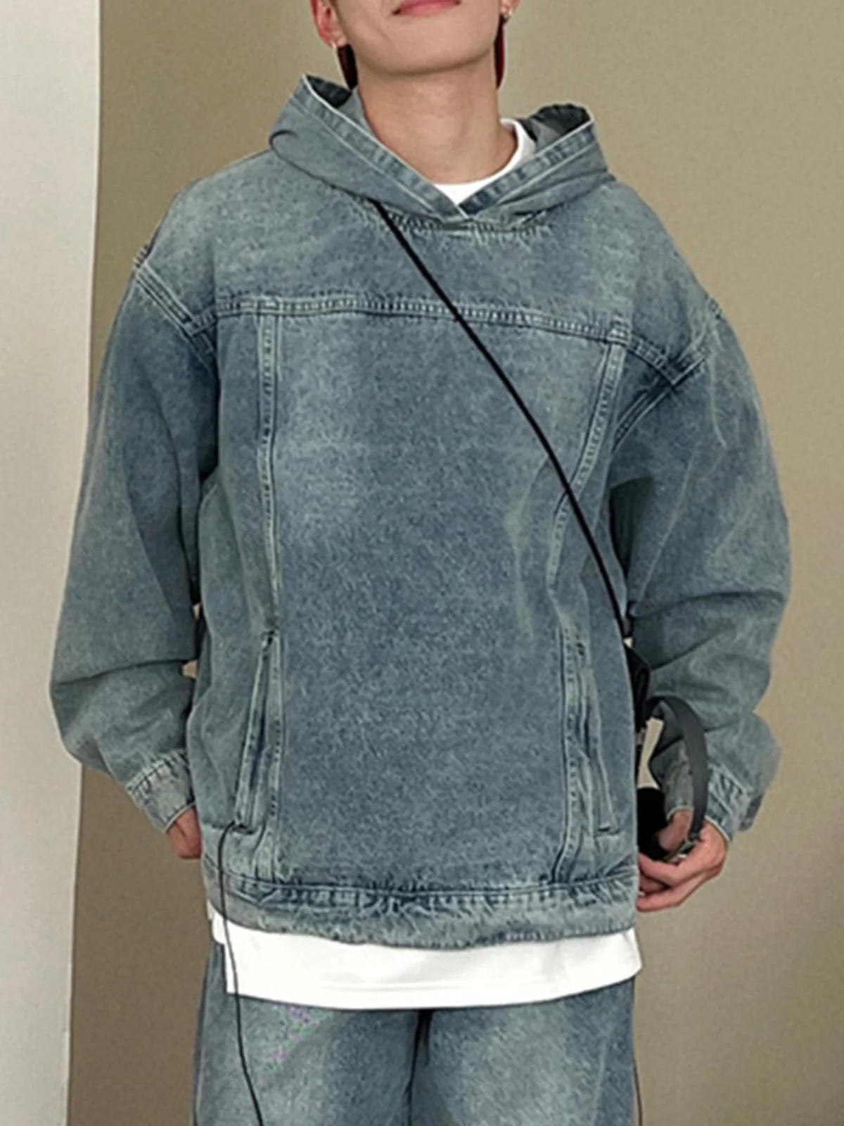 Retro American Casual Loose Fit Men's Denim Jacket with Hood Washed out Fashionable Youth Popularity Spring Autumn Winter