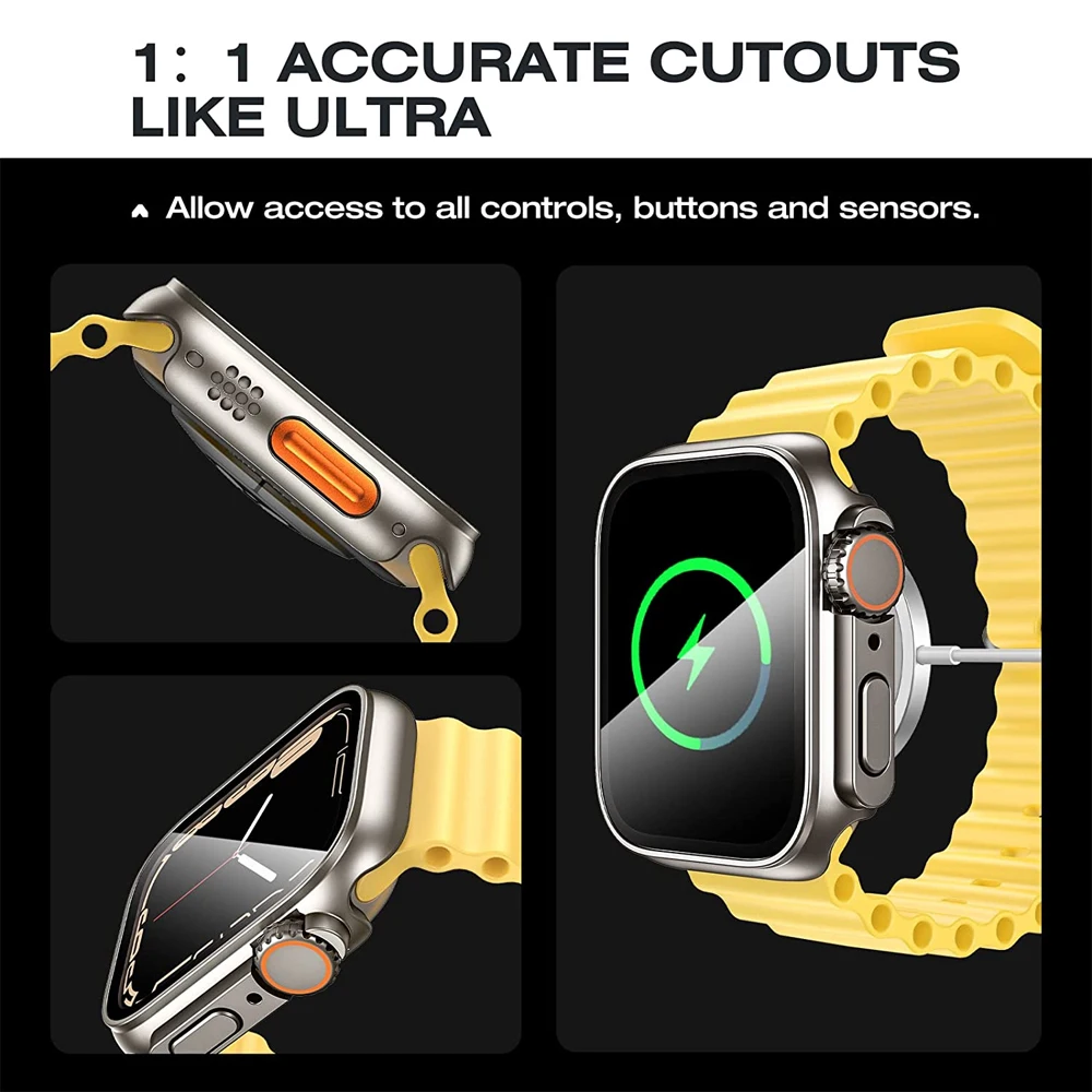 Coque de protection d'écran pour Apple Watch, coque PC, film de verre, changement pour Ultra Series 9, 8, 7, 6, 5, 4, 3, SE, 45mm, 40mm, 44mm, 41mm, 42mm, 38mm