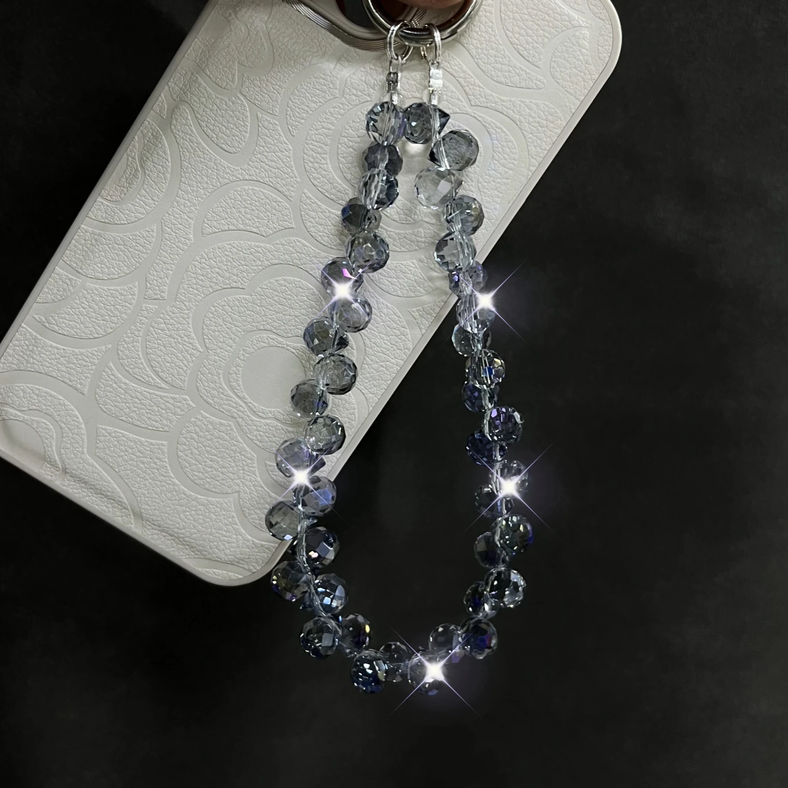 Gray -blue high -level sense flash crystal phone chain exquisite phone hanging phone case decoration anti -losing chain