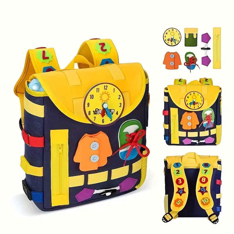Develop Fine Motor Skills & Basic Life Skills with Busy Board Toddler Backpack - Learn To Tie Shoes  Kids Toy for Girls Boys