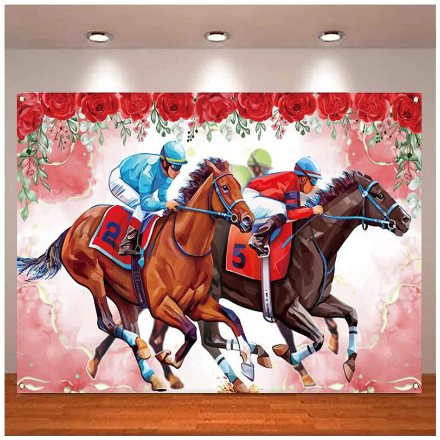 

Derby Photo Booth Photography Backdrop Horse Racing Run for The Roses Party Background Decoration Banner Poster