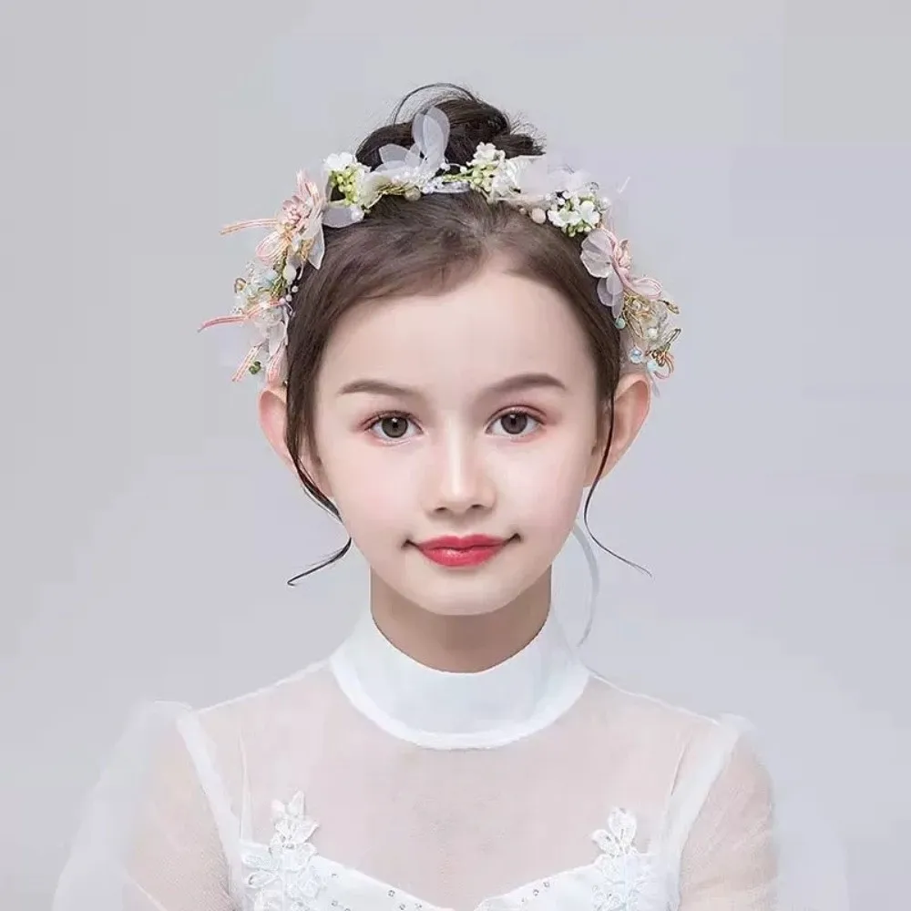 أنيقة الكورية نمط زهرة تاج هيرباند الشعر هوب فراشة إكليل عقال اللؤلؤ تيارا جارلاند معصمه ملاهي