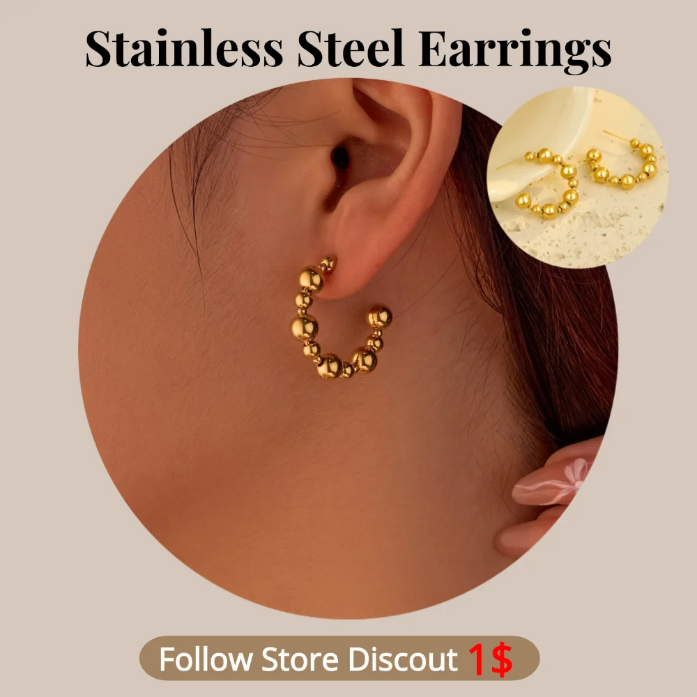 

Stainless Steel Ball Earrings Plated 18k Gold Color Non Tarnish Waterproof Trendy Jewelry Earrings For Women Gift